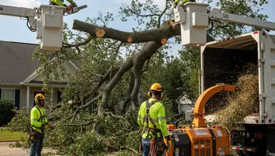 Emergency tree removal crew in Atlanta, GA clearing storm damage from a fallen tree