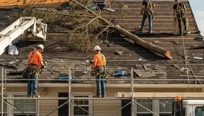 Atlanta, GA storm damage tree removal crew clearing fallen trees after severe weather