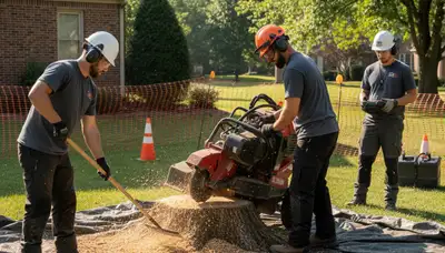 Atlanta, GA stump removal by Arbor Tree Care clearing a yard stump on a residential property