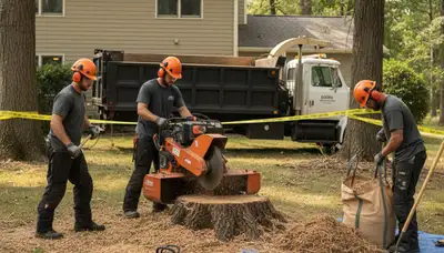 Atlanta, GA stump removal crew clearing leftover tree stump for yard restoration