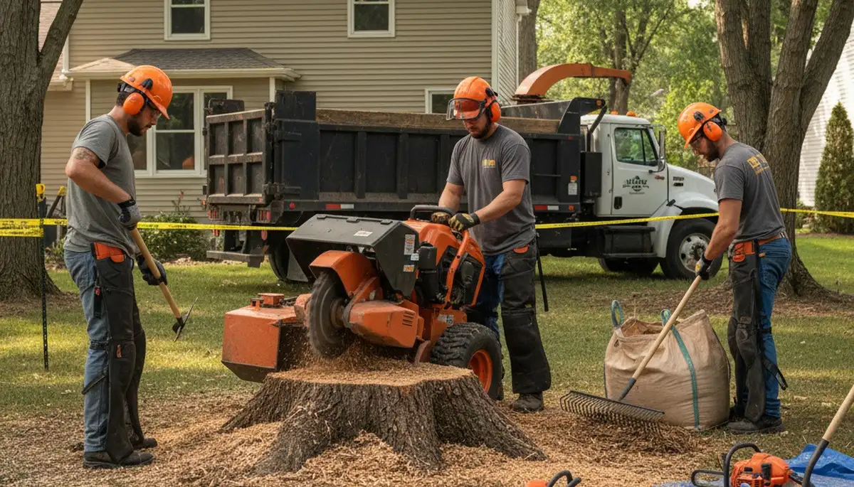 Atlanta, GA stump removal service clearing a yard stump for Arbor Tree Care