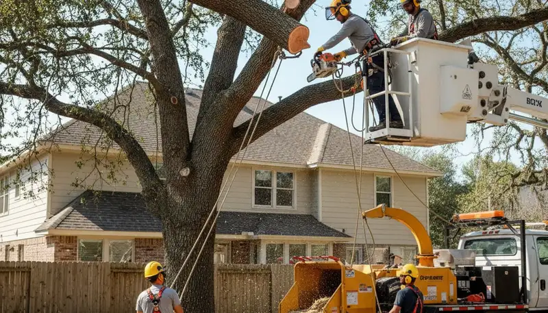 Atlanta, GA tree removal crew safely removing a hazardous tree for Arbor Tree Care