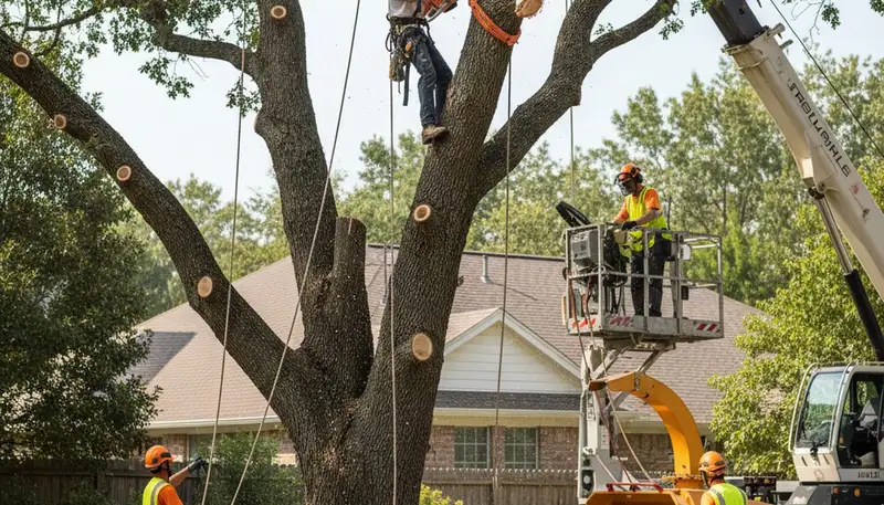 Atlanta, GA tree removal crew safely removing a large hazardous tree for Arbor Tree Care