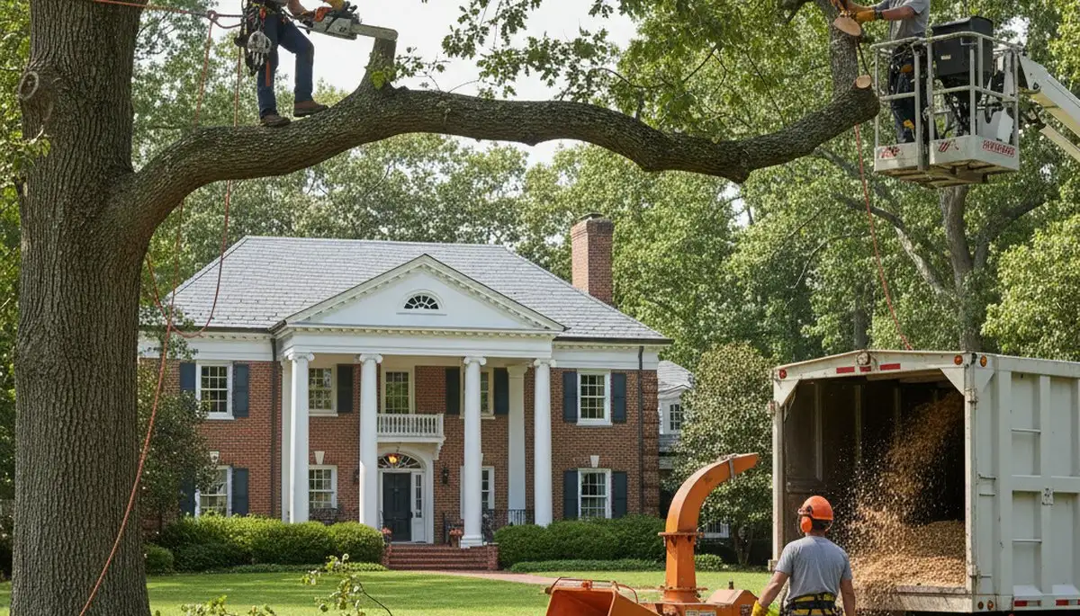 Tree service crew trimming a tree in Atlanta, GA for safe property maintenance