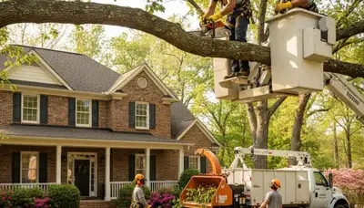 Tree service crew removing a tree in Atlanta, GA for safe residential property clearance