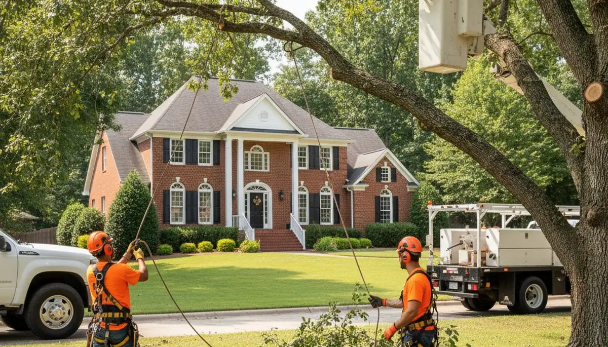 Atlanta GA tree service crew performing professional tree removal and trimming for a local property