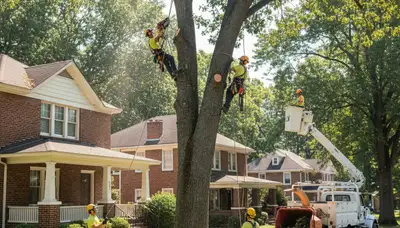 Tree service crew removing a tree in Atlanta, GA for safe residential property maintenance