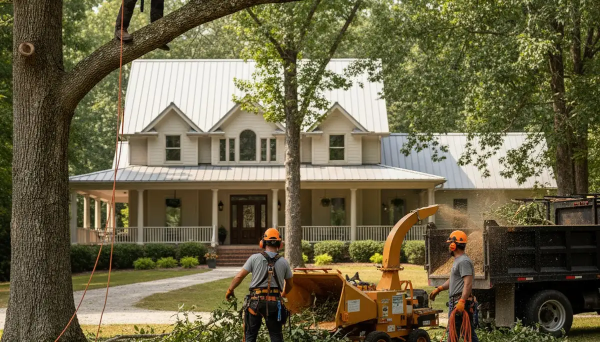 Tree service crew in Atlanta, GA providing professional tree removal and trimming for a local property
