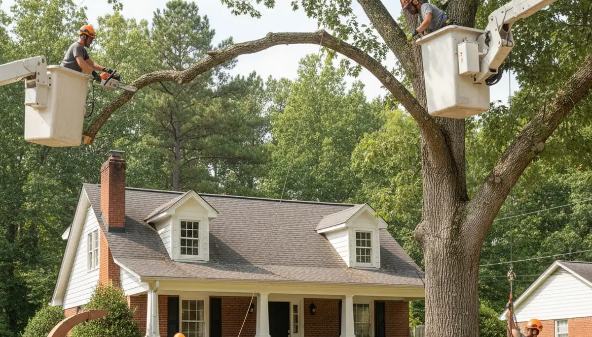 Tree service crew removing a tree in Atlanta, GA for safe property clearance