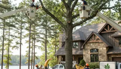 Tree service crew removing a tree in Atlanta, GA by Arbor Tree Removal Atlanta