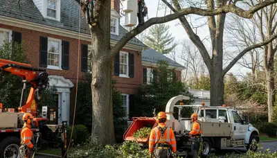 Atlanta tree service crew removing a tree in Atlanta, GA for safe residential property clearing