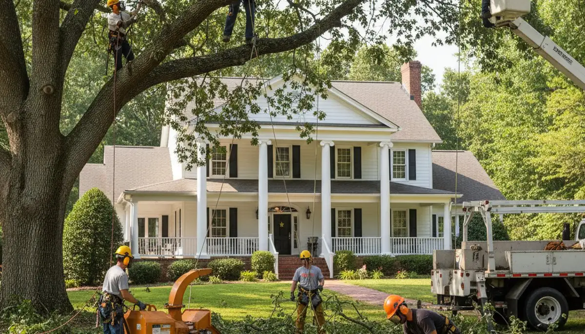 Tree service crew removing a tree in Atlanta, GA with professional equipment