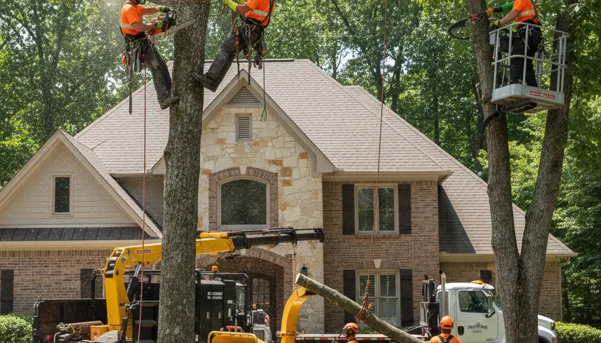 Tree service crew removing a tree in Atlanta, GA for safe residential property clearing