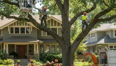 Tree service crew removing a tree in Atlanta, GA for safe residential property maintenance