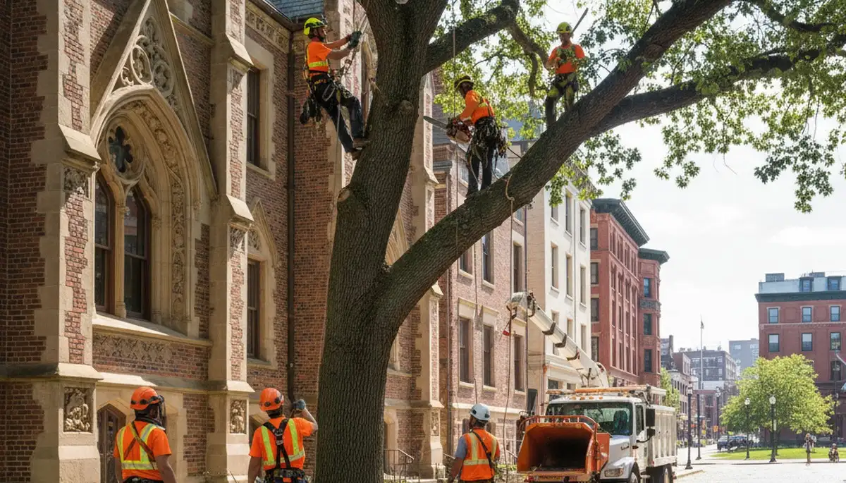 Atlanta, GA tree service crew removing a large tree for safe residential property clearance