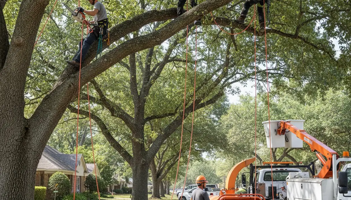 Tree service crew trimming a tree in Atlanta, GA for safer, healthier growth